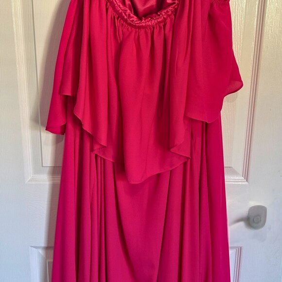 R.S.V.P. Sugarlips Plus Size 3X Hot Pink Off-Shoulder Ruffle Maxi Gown - Picture 3 of 4